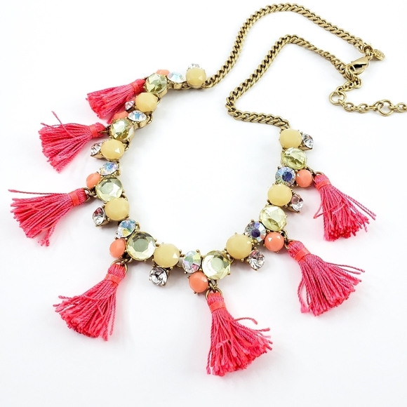 J. Crew necklace pink tassels aurora borealis rhinestones A0302 - Picture 9 of 11